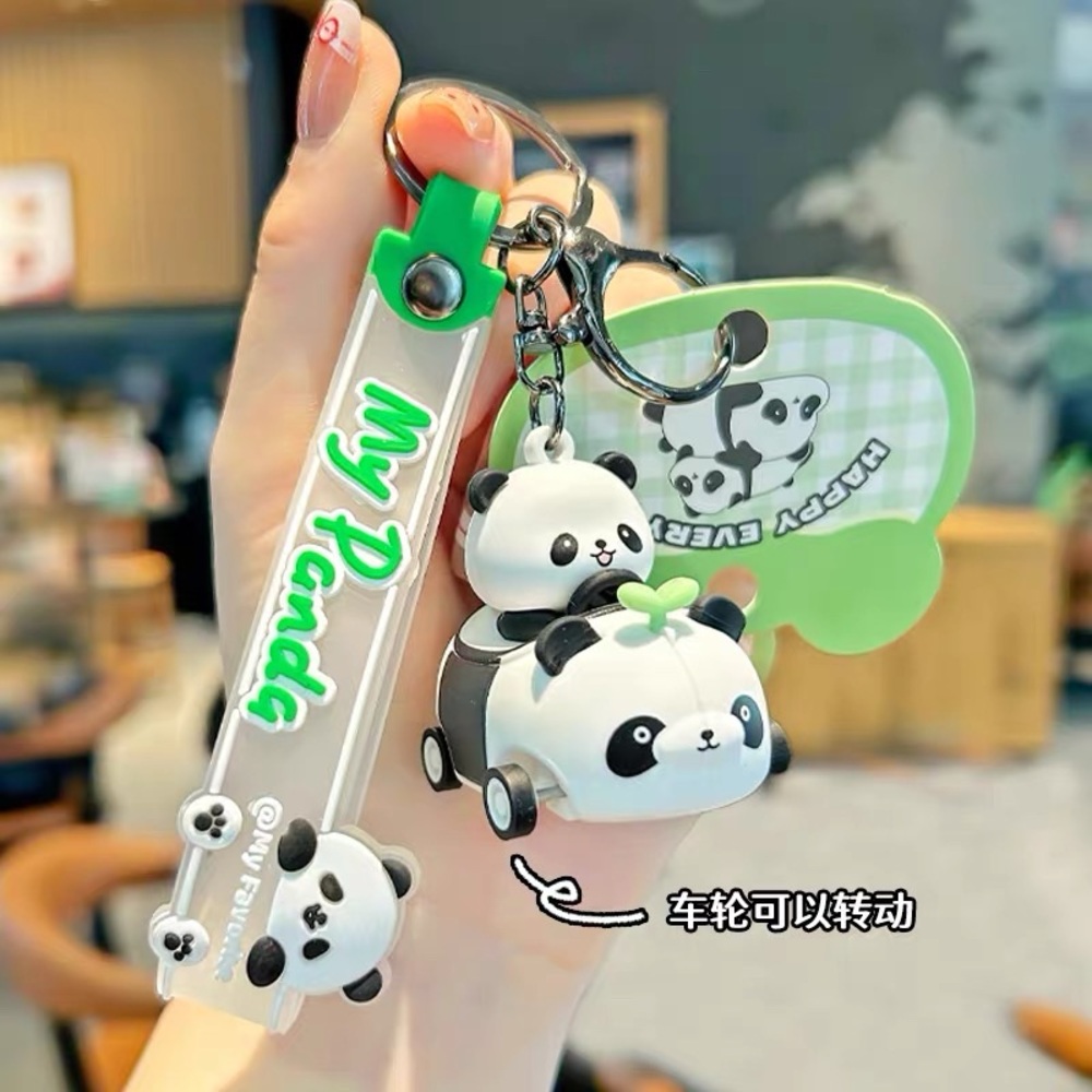 Cute Panda in a car Keychain with Green Accents - Picture 6 of 6